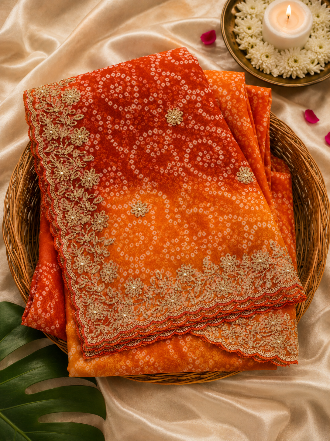 Royal Kesariya Bandhej Georgette Saree