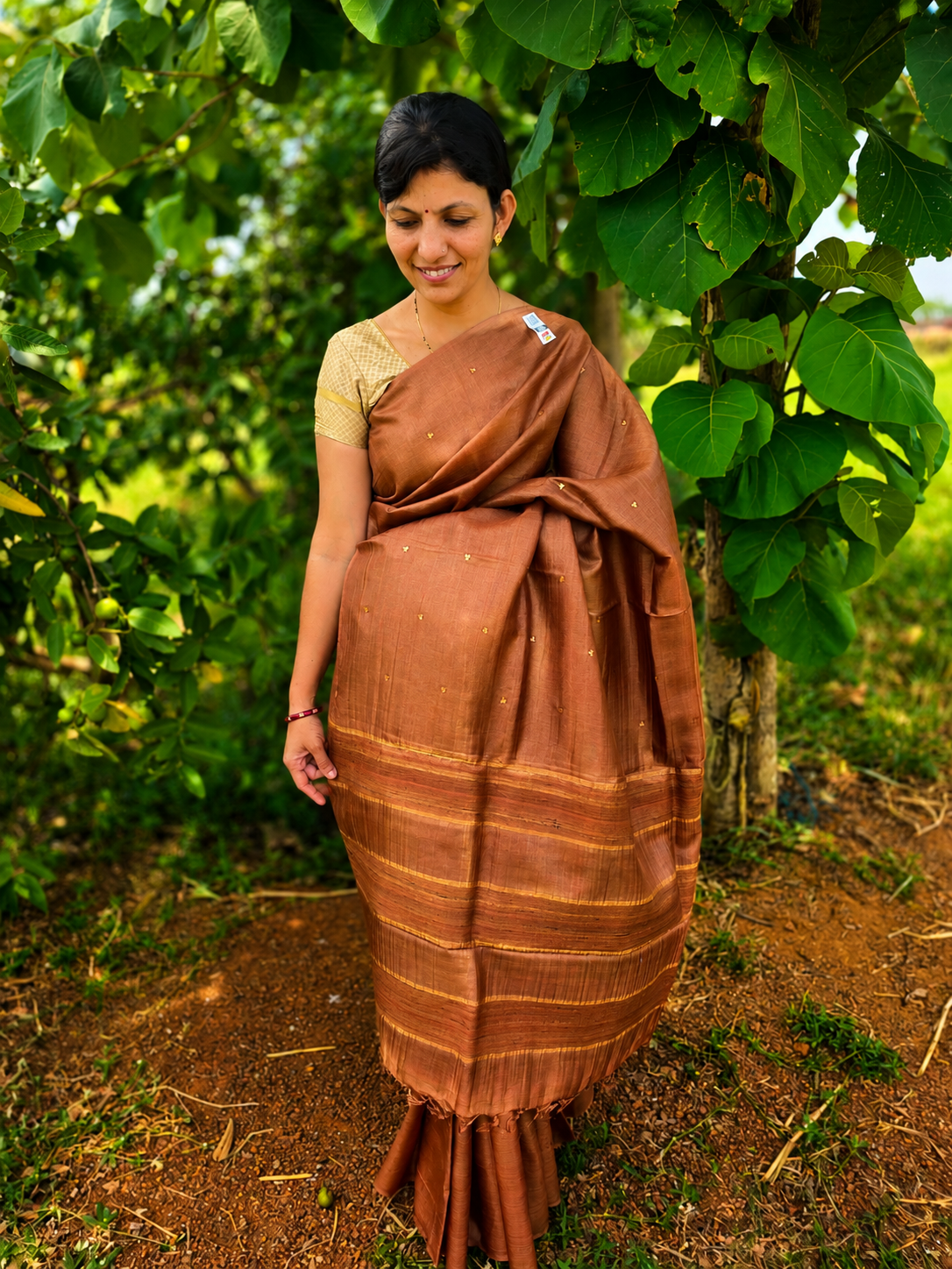Pure Handloom Tussar Silk Saree with Sequin Buti