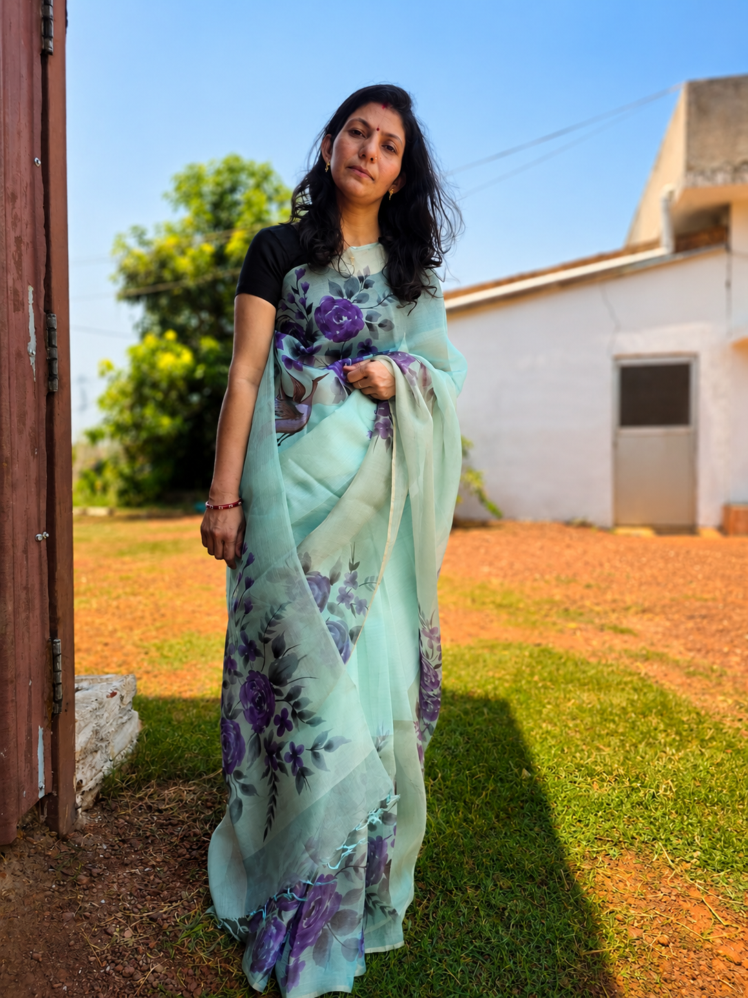 Pure Tussar Organza Handpainted Saree
