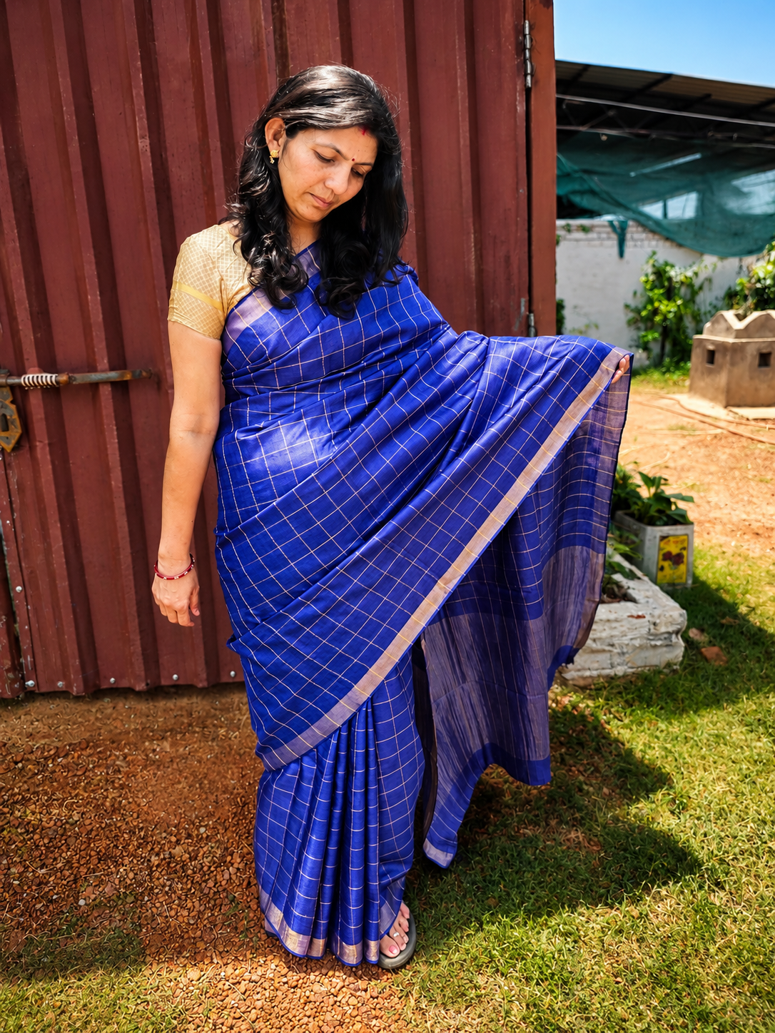 Pure Handloom Tussar Zari Checks Woven Saree