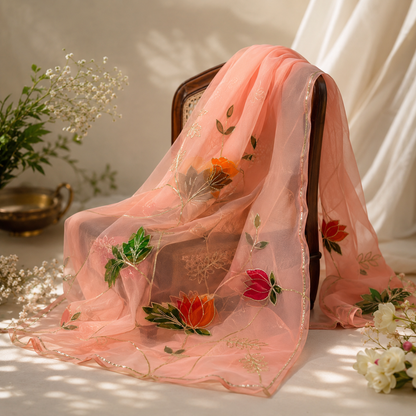 Royal Blush Handpainted Gota Patti Georgette Saree