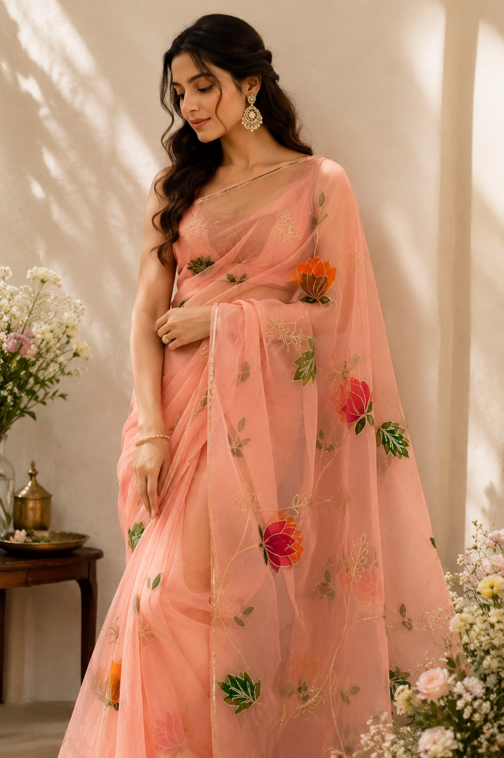 Royal Blush Handpainted Gota Patti Georgette Saree