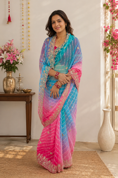 Royal Candy Lahariya Georgette Saree