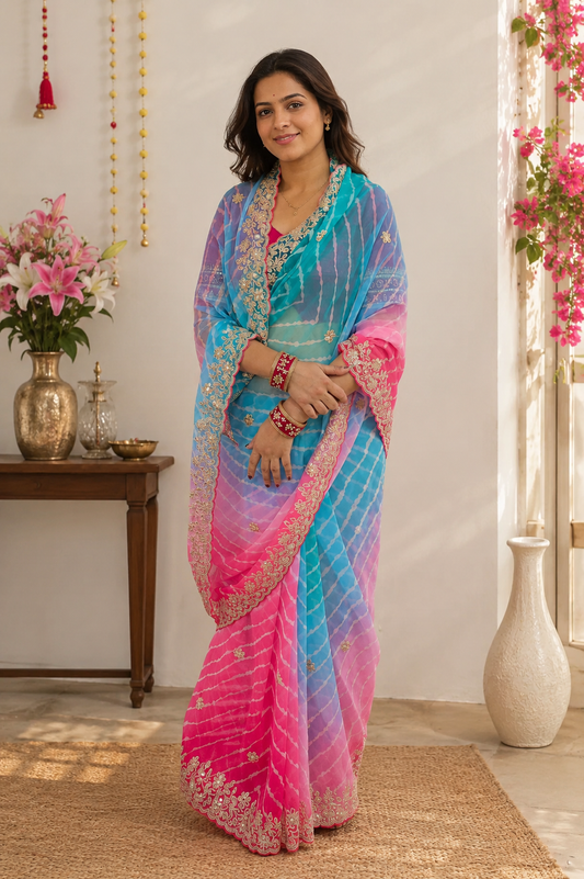 Royal Candy Lahariya Georgette Saree