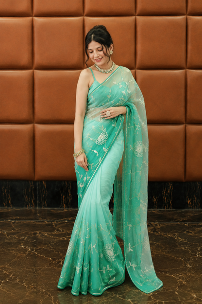 Royal Panna Gota Patti Georgette Saree