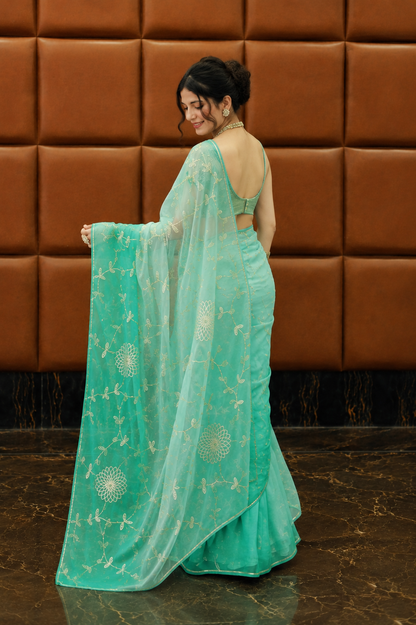 Royal Panna Gota Patti Georgette Saree