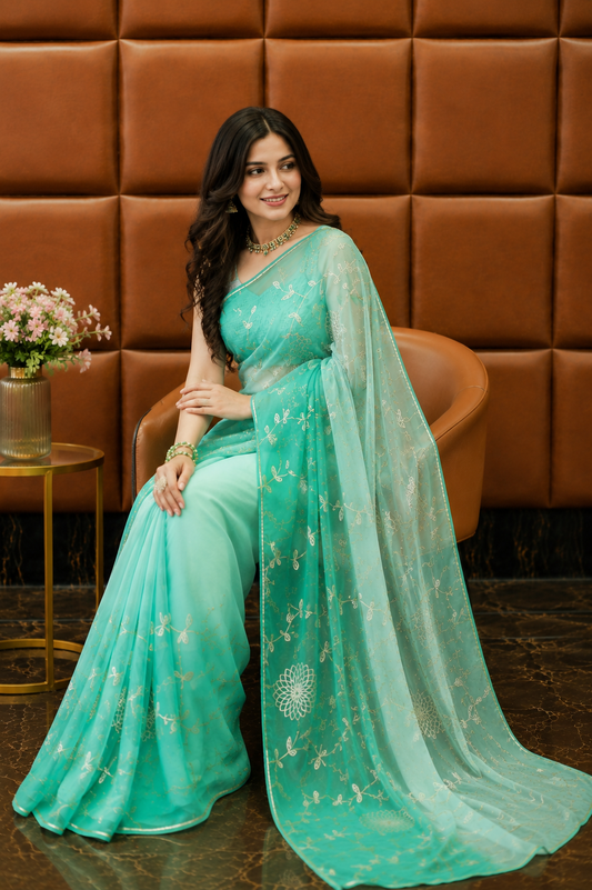 Royal Panna Gota Patti Georgette Saree