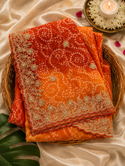 Royal Kesariya Bandhej Georgette Saree