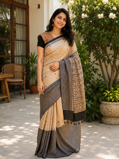 Pure Tussar Silk Printed Saree