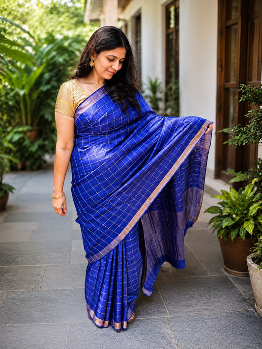 Pure Handloom Tussar Zari Checks Woven Saree