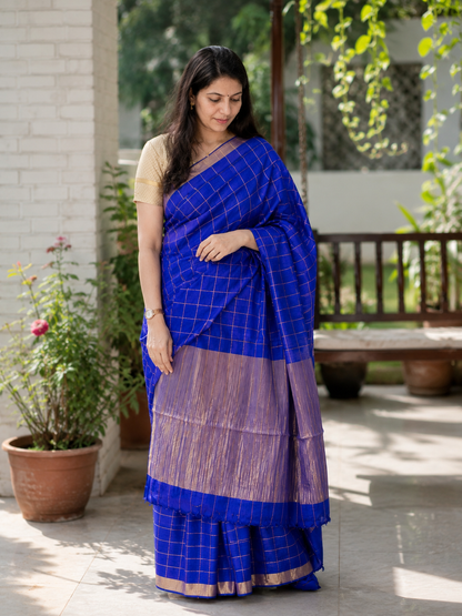 Pure Handloom Tussar Zari Checks Woven Saree