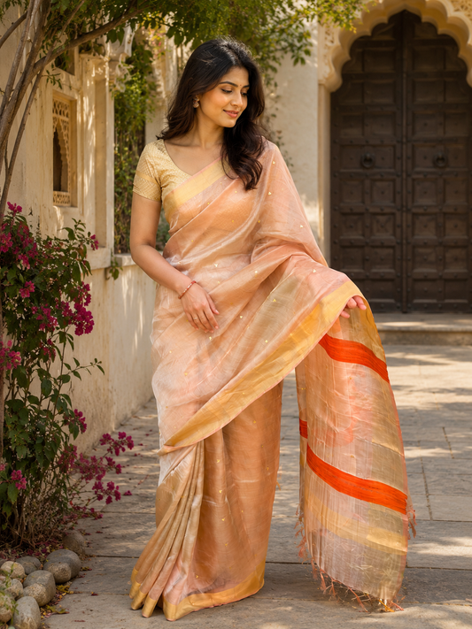 Pure Handloom Tussar Tissue Zari sequin Woven Saree