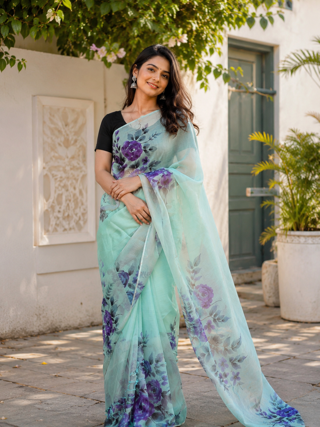 Pure Tussar Organza Handpainted Saree