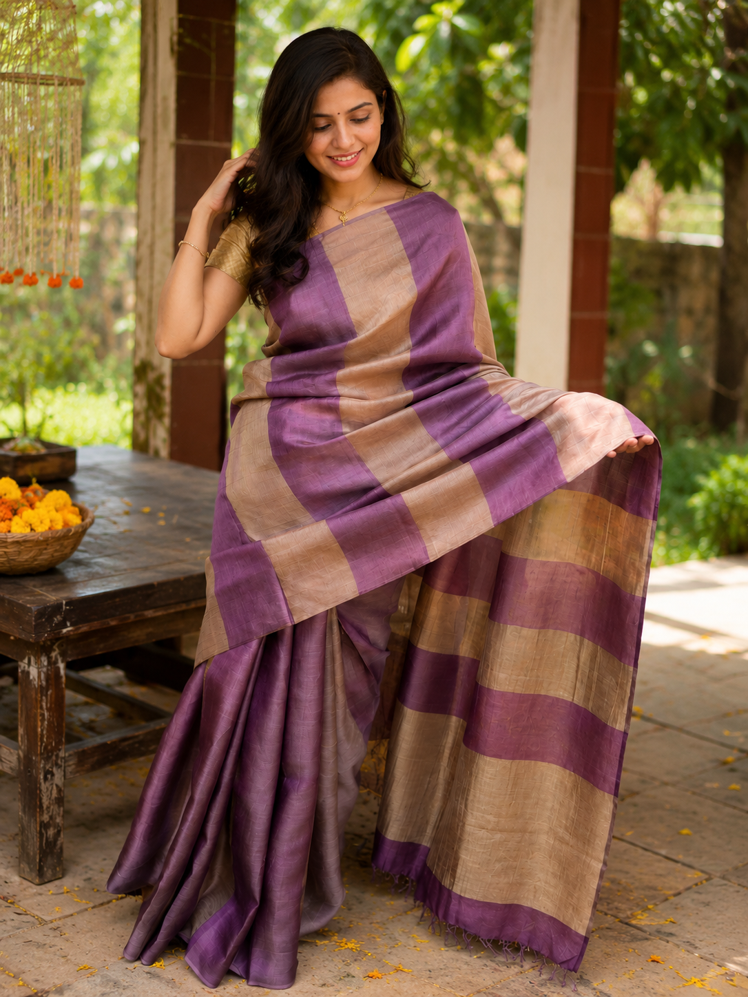 Pure Tussar Tissue Silk Saree