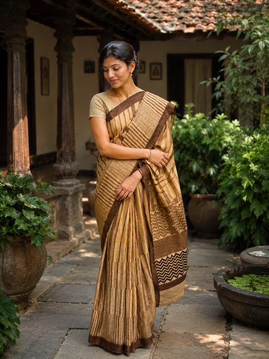 Pure Handloom Tussar Tissue Silk Designer Saree