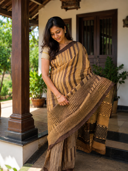 Pure Handloom Tussar Tissue Silk Designer Saree