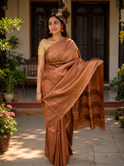 Pure Handloom Tussar Silk Saree with Sequin Buti
