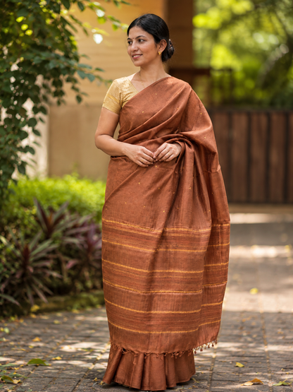 Pure Handloom Tussar Silk Saree with Sequin Buti