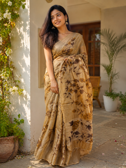 Pure Tussar Tissue Silk Hand Painted Saree