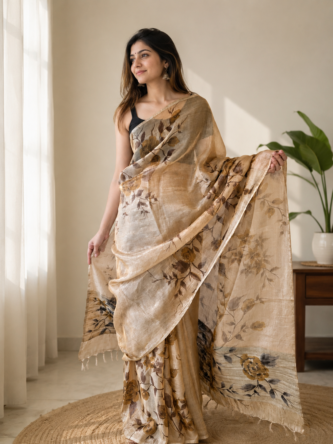 Pure Tussar Tissue Silk Hand Painted Saree