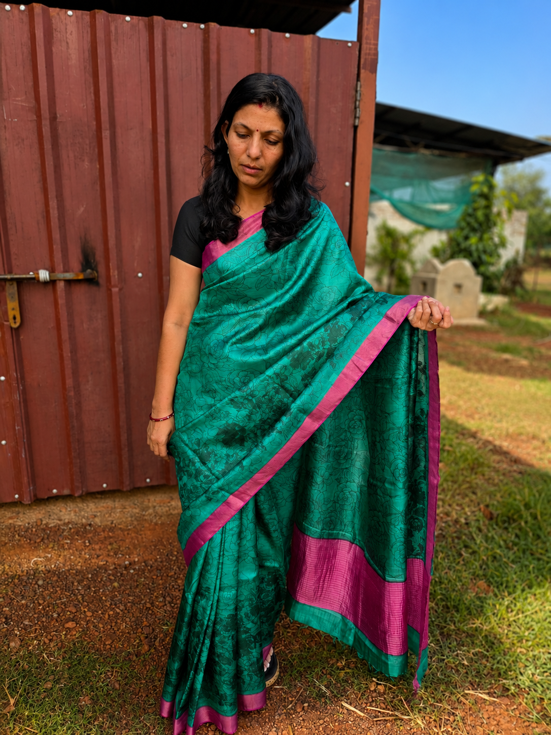 Pure Tussar Silk Green Printed Saree