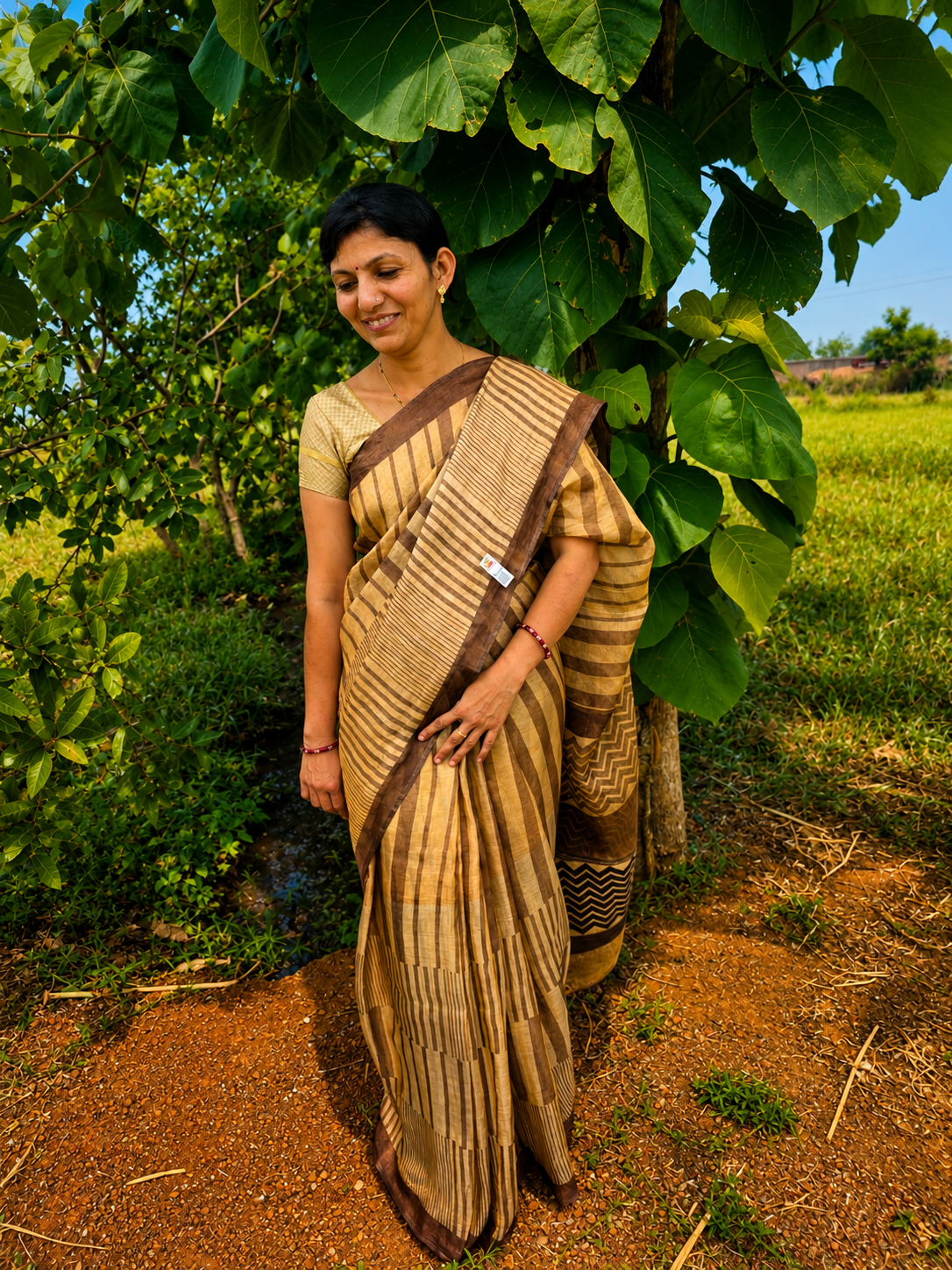 Pure Handloom Tussar Tissue Silk Designer Saree