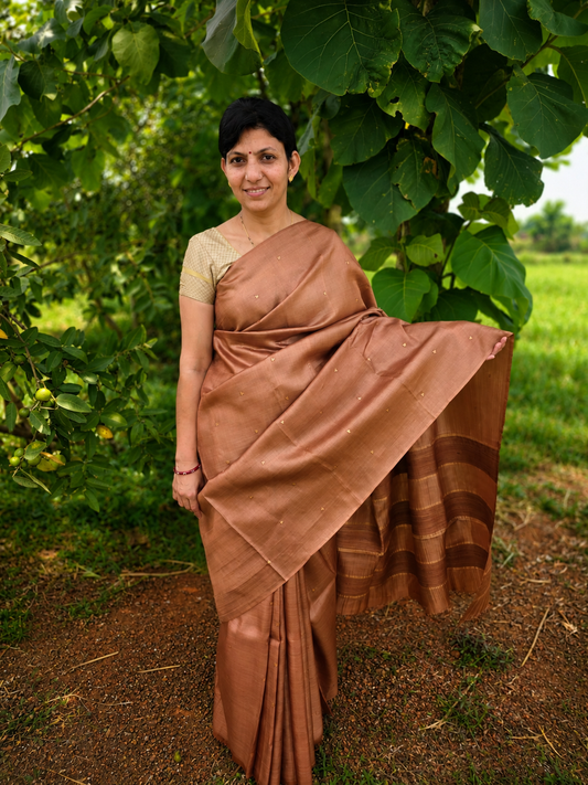 Pure Handloom Tussar Silk Saree with Sequin Buti