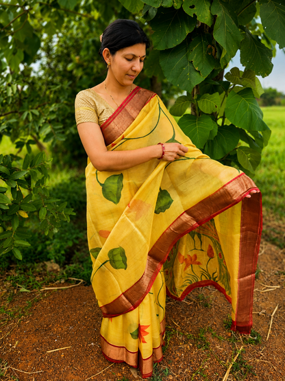 Pure Tussar Silk Handpainted Saree