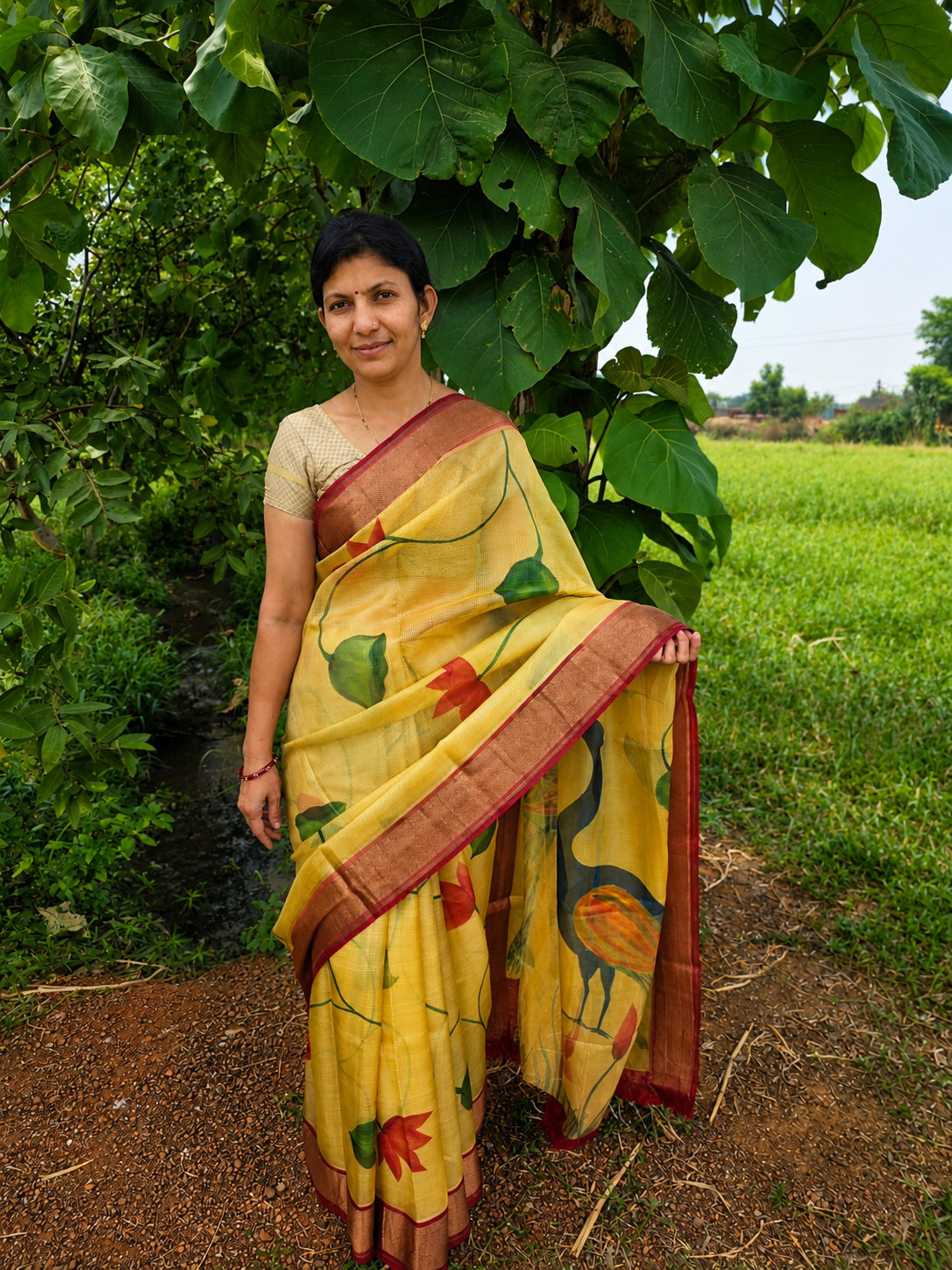 Pure Tussar Silk Handpainted Saree