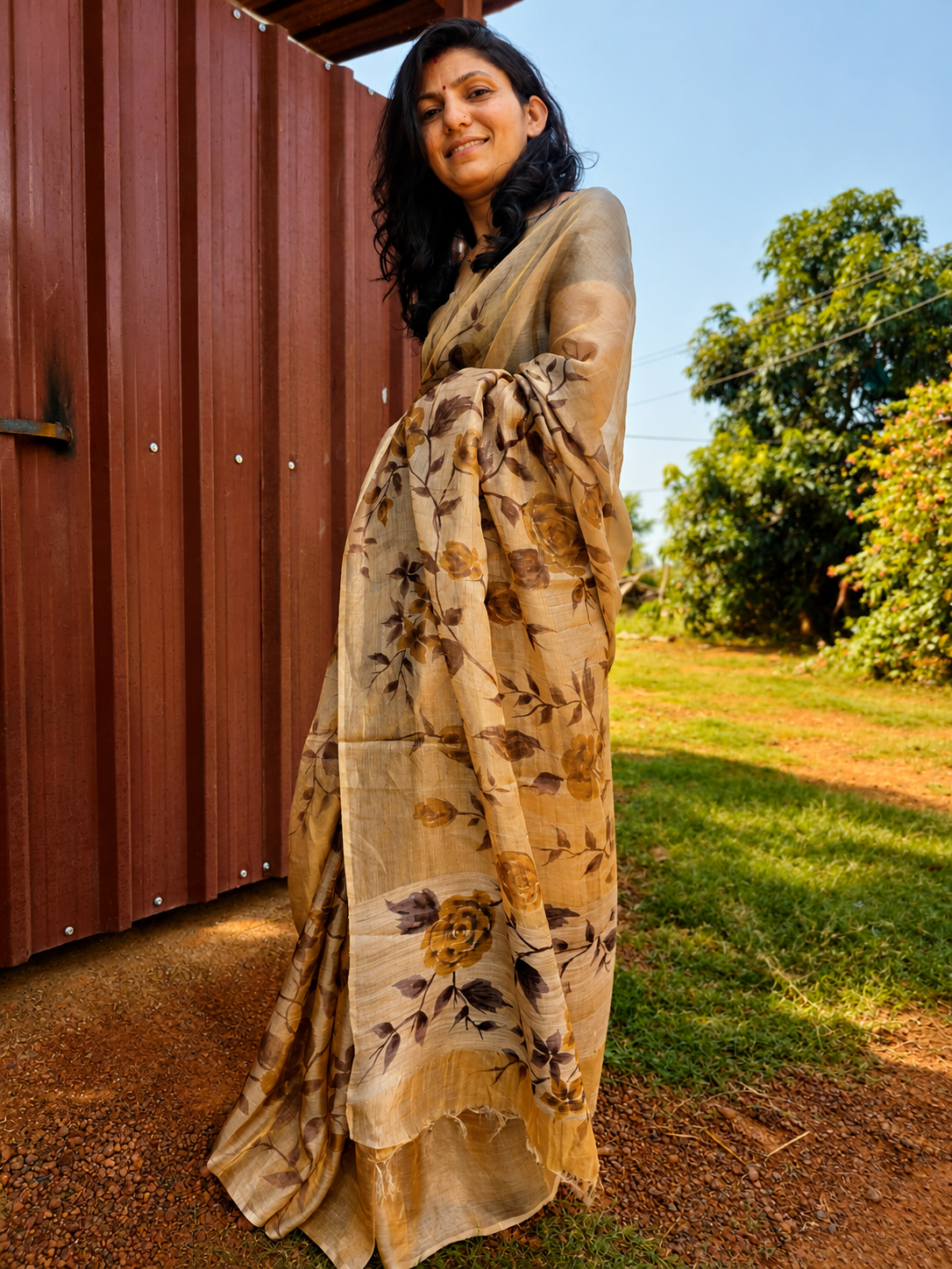 Pure Tussar Tissue Silk Hand Painted Saree