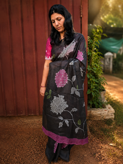 Pure Tussar Handloom Handpainted Kalamkari Saree