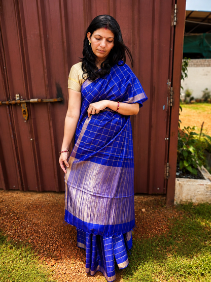 Pure Handloom Tussar Zari Checks Woven Saree