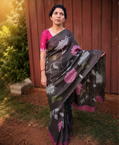 Pure Tussar Handloom Handpainted Kalamkari Saree