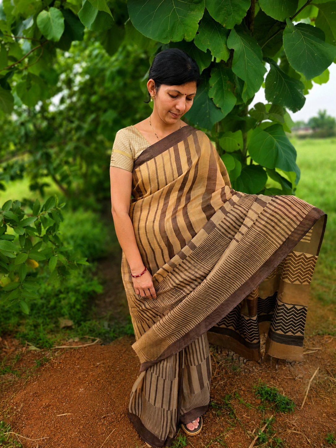 Pure Handloom Tussar Tissue Silk Designer Saree
